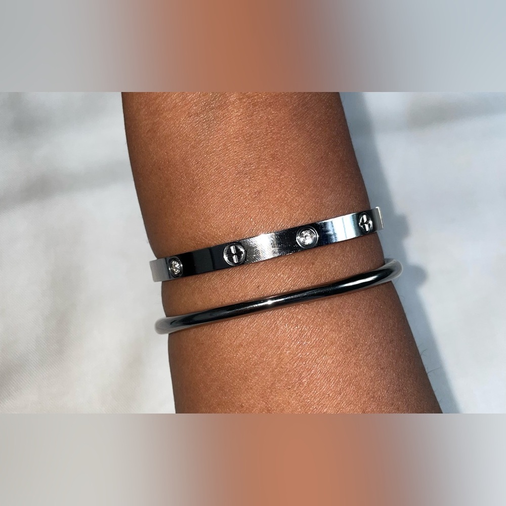 B. Collective Silver Bangle with Crystal Accents - Picture 2 of 7